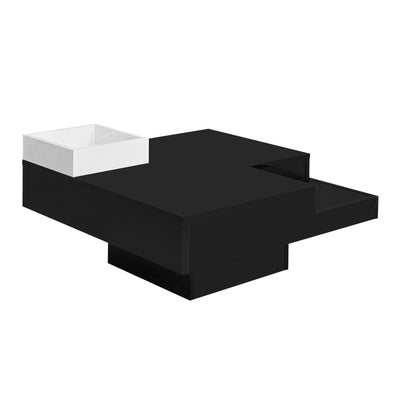 Table Basse Carrée Moderne Bicolore Noir & Blanc Laqué avec Boîte de Rangement Amovible et Éclairage LED RGB (72x72x30cm) CROKS BLACK