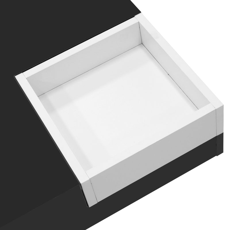 Table Basse Carrée Moderne Bicolore Noir & Blanc Laqué avec Boîte de Rangement Amovible et Éclairage LED RGB (72x72x30cm) CROKS BLACK