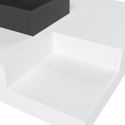 Table Basse Carrée Moderne Bicolore Blanc & Noir Laqué avec Boîte de Rangement Amovible et Éclairage LED RGB (72x72x30cm) CROKS WHITE