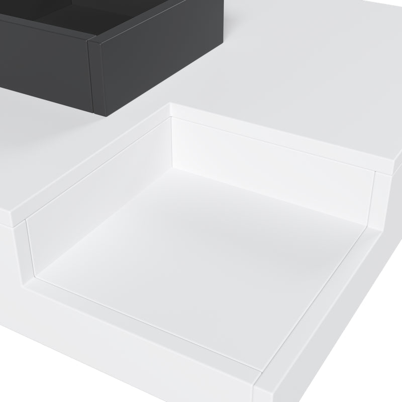 Table Basse Carrée Moderne Bicolore Blanc & Noir Laqué avec Boîte de Rangement Amovible et Éclairage LED RGB (72x72x30cm) CROKS WHITE