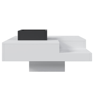 Table Basse Carrée Moderne Bicolore Blanc & Noir Laqué avec Boîte de Rangement Amovible et Éclairage LED RGB (72x72x30cm) CROKS WHITE