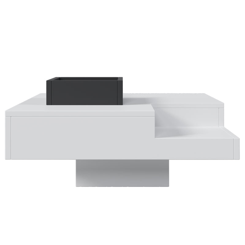 Table Basse Carrée Moderne Bicolore Blanc & Noir Laqué avec Boîte de Rangement Amovible et Éclairage LED RGB (72x72x30cm) CROKS WHITE