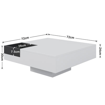 Table Basse Carrée Moderne Bicolore Blanc & Noir Laqué avec Boîte de Rangement Amovible et Éclairage LED RGB (72x72x30cm) CROKS WHITE