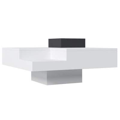 Table Basse Carrée Moderne Bicolore Blanc & Noir Laqué avec Boîte de Rangement Amovible et Éclairage LED RGB (72x72x30cm) CROKS WHITE