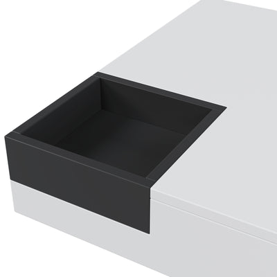 Table Basse Carrée Moderne Bicolore Blanc & Noir Laqué avec Boîte de Rangement Amovible et Éclairage LED RGB (72x72x30cm) CROKS WHITE