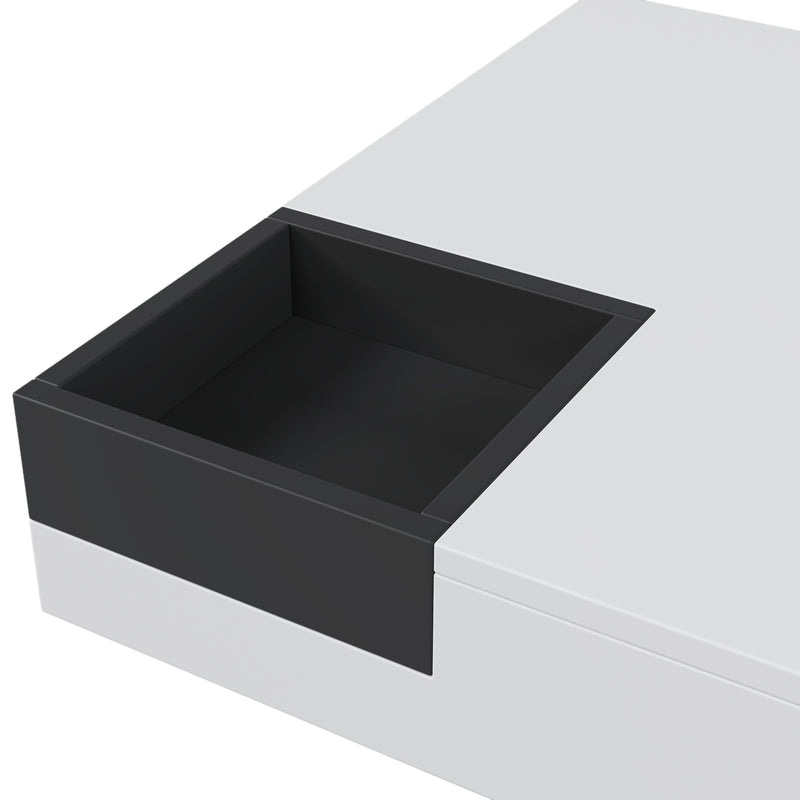 Table Basse Carrée Moderne Bicolore Blanc & Noir Laqué avec Boîte de Rangement Amovible et Éclairage LED RGB (72x72x30cm) CROKS WHITE