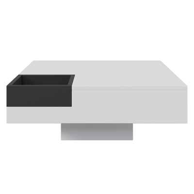 Table Basse Carrée Moderne Bicolore Blanc & Noir Laqué avec Boîte de Rangement Amovible et Éclairage LED RGB (72x72x30cm) CROKS WHITE