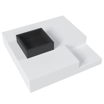 Table Basse Carrée Moderne Bicolore Blanc & Noir Laqué avec Boîte de Rangement Amovible et Éclairage LED RGB (72x72x30cm) CROKS WHITE