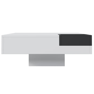 Table Basse Carrée Moderne Bicolore Blanc & Noir Laqué avec Boîte de Rangement Amovible et Éclairage LED RGB (72x72x30cm) CROKS WHITE