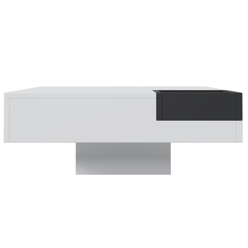 Table Basse Carrée Moderne Bicolore Blanc & Noir Laqué avec Boîte de Rangement Amovible et Éclairage LED RGB (72x72x30cm) CROKS WHITE