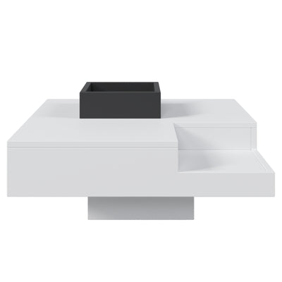 Table Basse Carrée Moderne Bicolore Blanc & Noir Laqué avec Boîte de Rangement Amovible et Éclairage LED RGB (72x72x30cm) CROKS WHITE