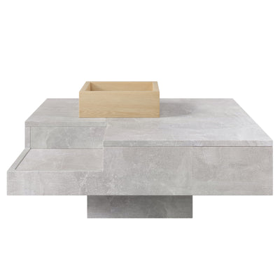 Table Basse Carrée Design Moderne Gris Béton & Bois avec Boîte de Rangement Amovible (72x72x30cm) CROKS