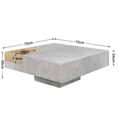 Table Basse Carrée Design Moderne Gris Béton & Bois avec Boîte de Rangement Amovible (72x72x30cm) CROKS