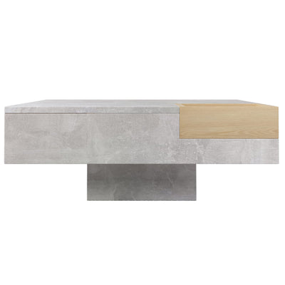 Table Basse Carrée Design Moderne Gris Béton & Bois avec Boîte de Rangement Amovible (72x72x30cm) CROKS