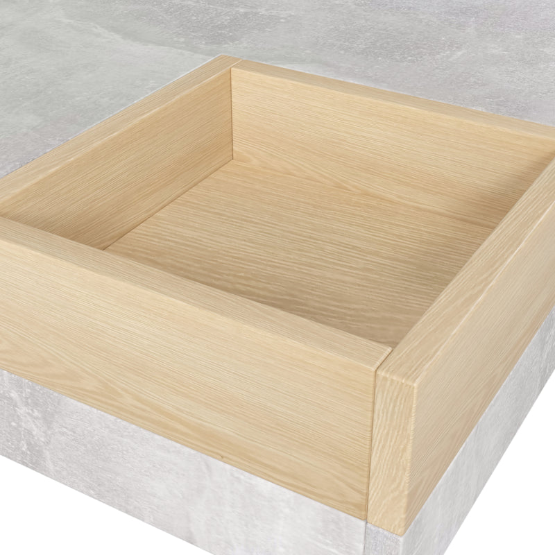 Table Basse Carrée Design Moderne Gris Béton & Bois avec Boîte de Rangement Amovible (72x72x30cm) CROKS