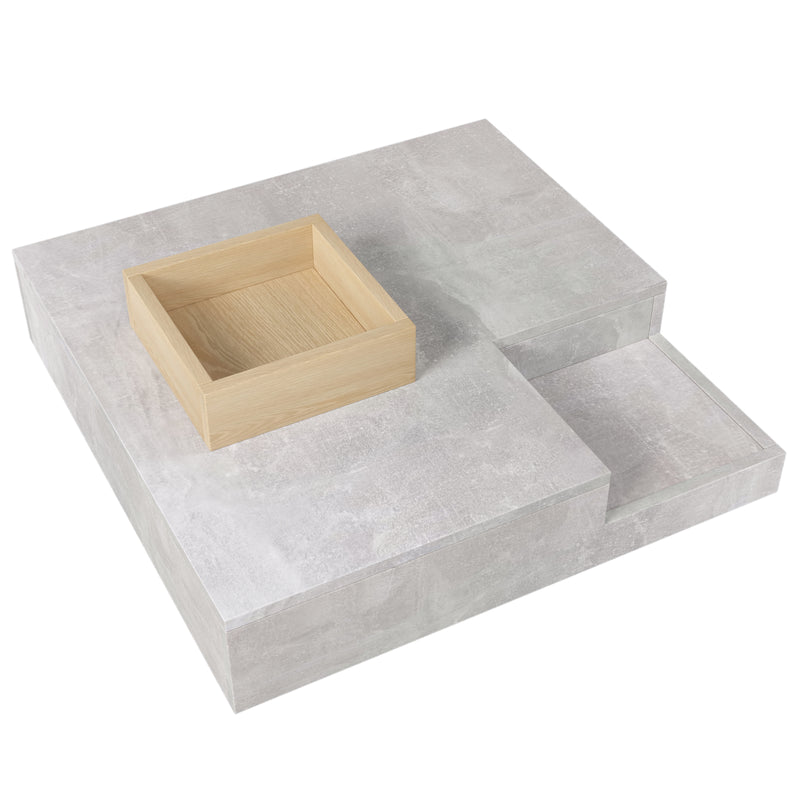 Table Basse Carrée Design Moderne Gris Béton & Bois avec Boîte de Rangement Amovible (72x72x30cm) CROKS