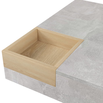 Table Basse Carrée Design Moderne Gris Béton & Bois avec Boîte de Rangement Amovible (72x72x30cm) CROKS