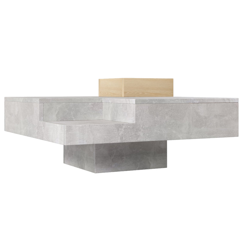 Table Basse Carrée Design Moderne Gris Béton & Bois avec Boîte de Rangement Amovible (72x72x30cm) CROKS