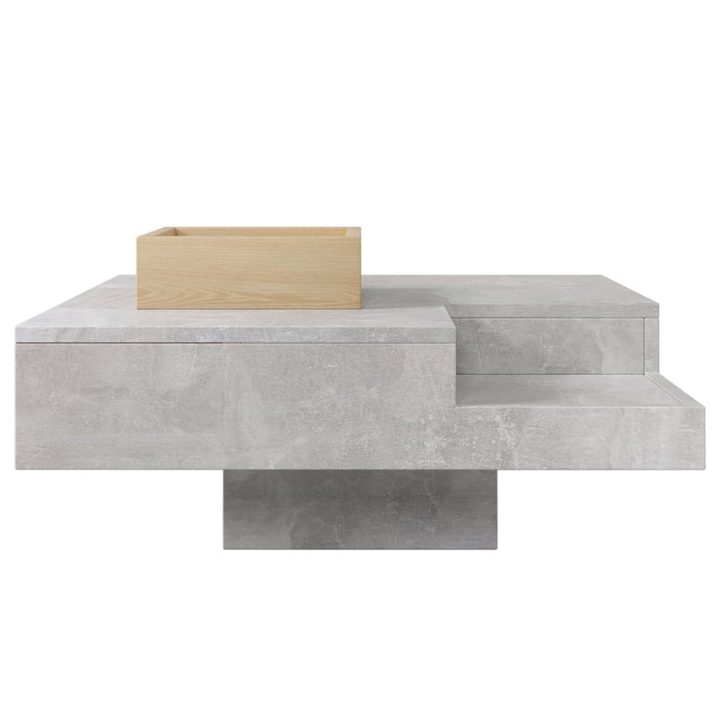 Table Basse Carrée Design Moderne Gris Béton & Bois avec Boîte de Rangement Amovible (72x72x30cm) CROKS