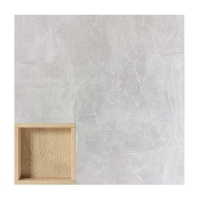 Table Basse Carrée Design Moderne Gris Béton & Bois avec Boîte de Rangement Amovible (72x72x30cm) CROKS