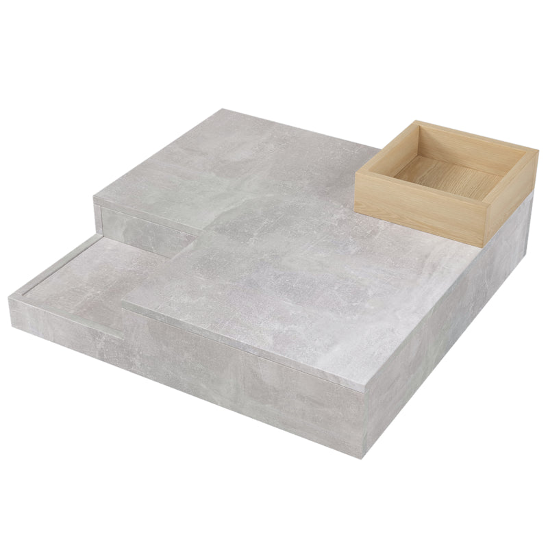 Table Basse Carrée Design Moderne Gris Béton & Bois avec Boîte de Rangement Amovible (72x72x30cm) CROKS