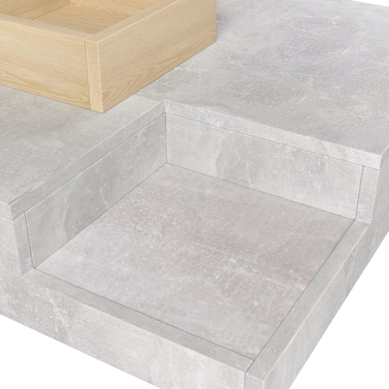 Table Basse Carrée Design Moderne Gris Béton & Bois avec Boîte de Rangement Amovible (72x72x30cm) CROKS