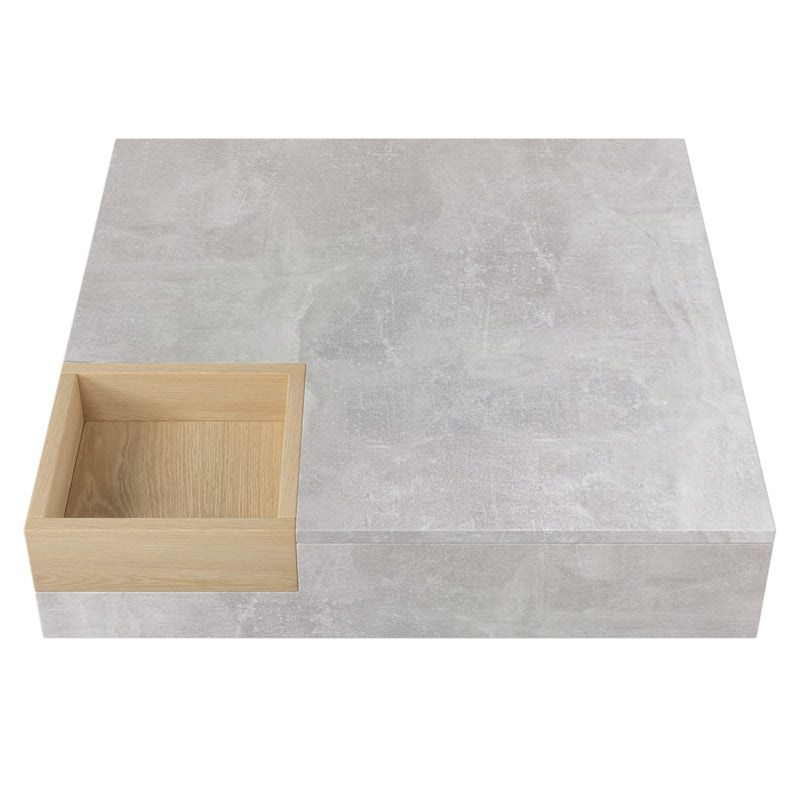 Table Basse Carrée Design Moderne Gris Béton & Bois avec Boîte de Rangement Amovible (72x72x30cm) CROKS