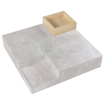 Table Basse Carrée Design Moderne Gris Béton & Bois avec Boîte de Rangement Amovible (72x72x30cm) CROKS
