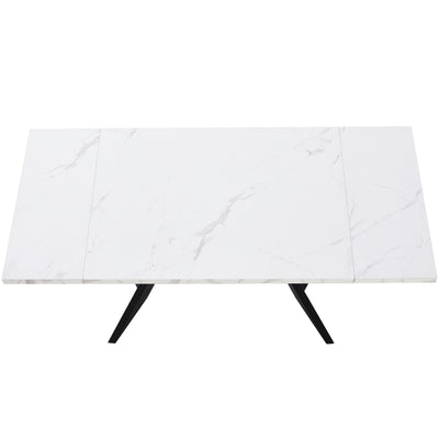 Table de Salle à Manger Extensible Blanche et Noire Effet Marbre avec Pieds en Acier au Carbone (99-159cm) CAUDRIED