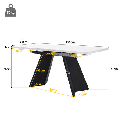 Table de Salle à Manger Extensible Blanche et Noire Effet Marbre avec Pieds en Acier au Carbone (99-159cm) CAUDRIED