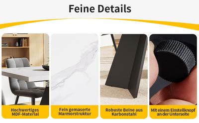 Table de Salle à Manger Extensible Blanche et Noire Effet Marbre avec Pieds en Acier au Carbone (99-159cm) CAUDRIED