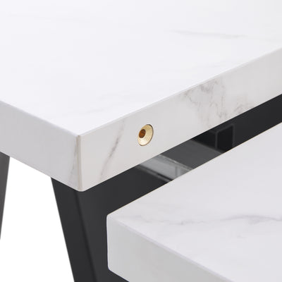Table de Salle à Manger Extensible Blanche et Noire Effet Marbre avec Pieds en Acier au Carbone (99-159cm) CAUDRIED