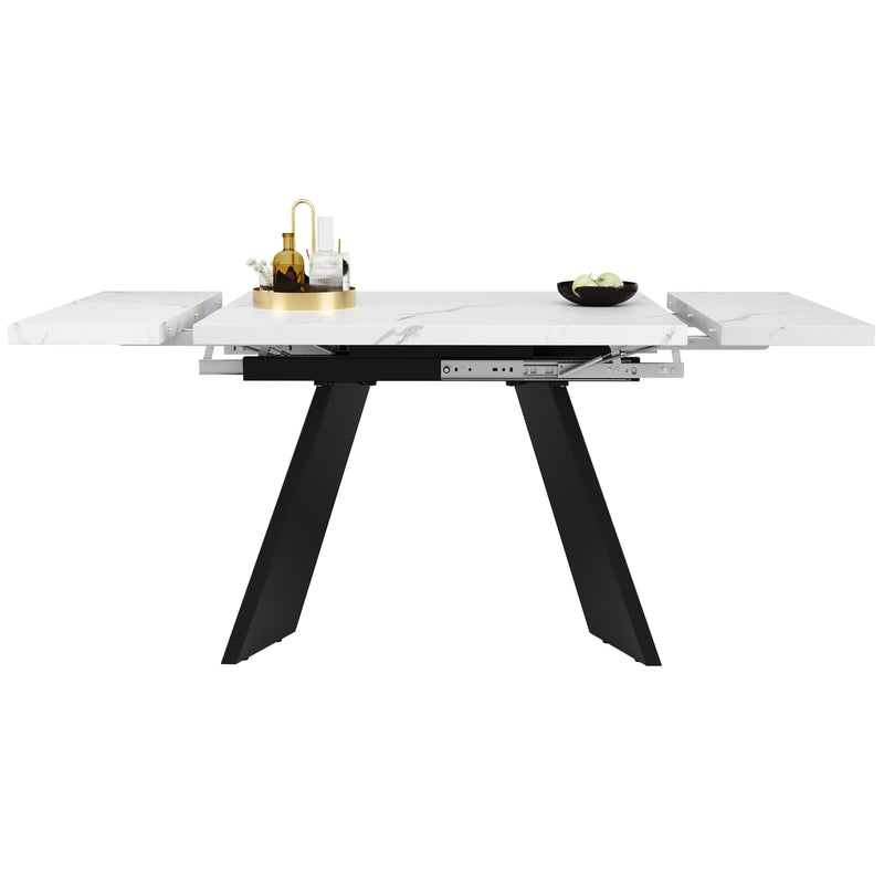 Table de Salle à Manger Extensible Blanche et Noire Effet Marbre avec Pieds en Acier au Carbone (99-159cm) CAUDRIED