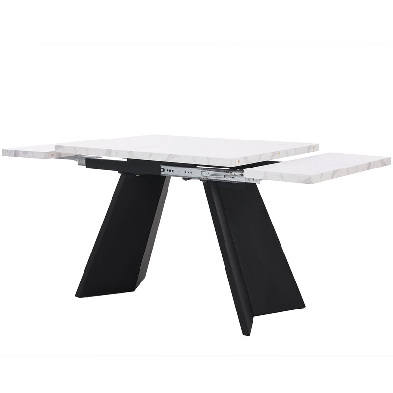 Table de Salle à Manger Extensible Blanche et Noire Effet Marbre avec Pieds en Acier au Carbone (99-159cm) CAUDRIED