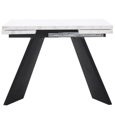 Table de Salle à Manger Extensible Blanche et Noire Effet Marbre avec Pieds en Acier au Carbone (99-159cm) CAUDRIED