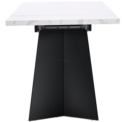 Table de Salle à Manger Extensible Blanche et Noire Effet Marbre avec Pieds en Acier au Carbone (99-159cm) CAUDRIED