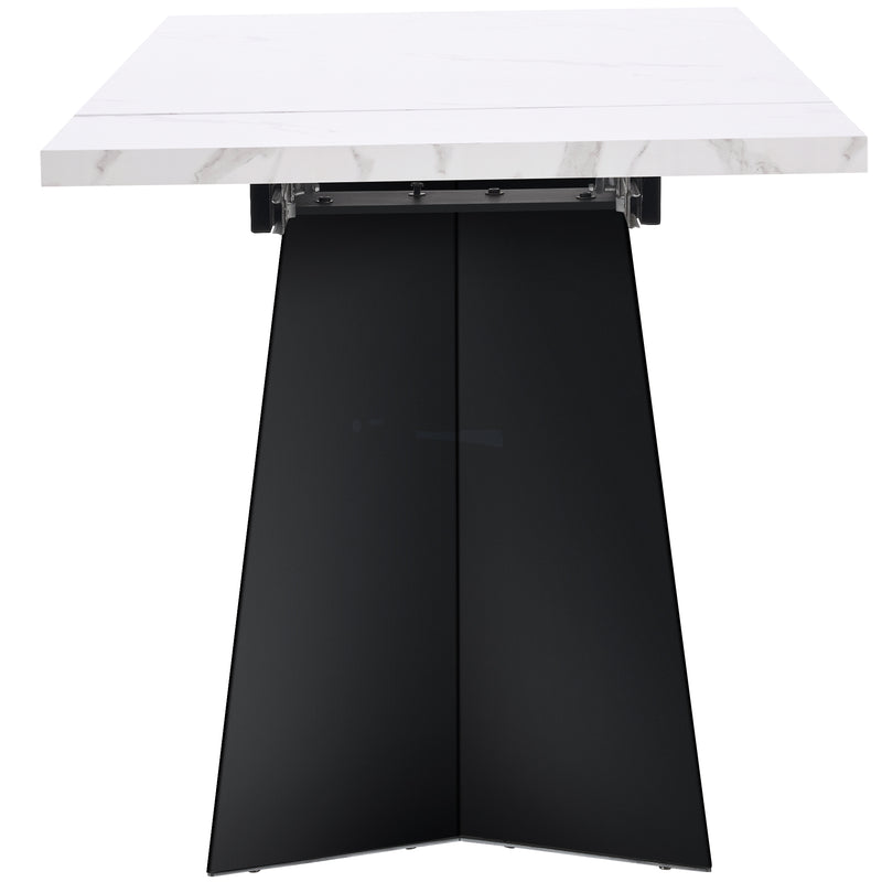 Table de Salle à Manger Extensible Blanche et Noire Effet Marbre avec Pieds en Acier au Carbone (99-159cm) CAUDRIED