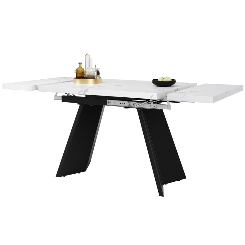 Table de Salle à Manger Extensible Blanche et Noire Effet Marbre avec Pieds en Acier au Carbone (99-159cm) CAUDRIED