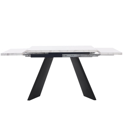 Table de Salle à Manger Extensible Blanche et Noire Effet Marbre avec Pieds en Acier au Carbone (99-159cm) CAUDRIED