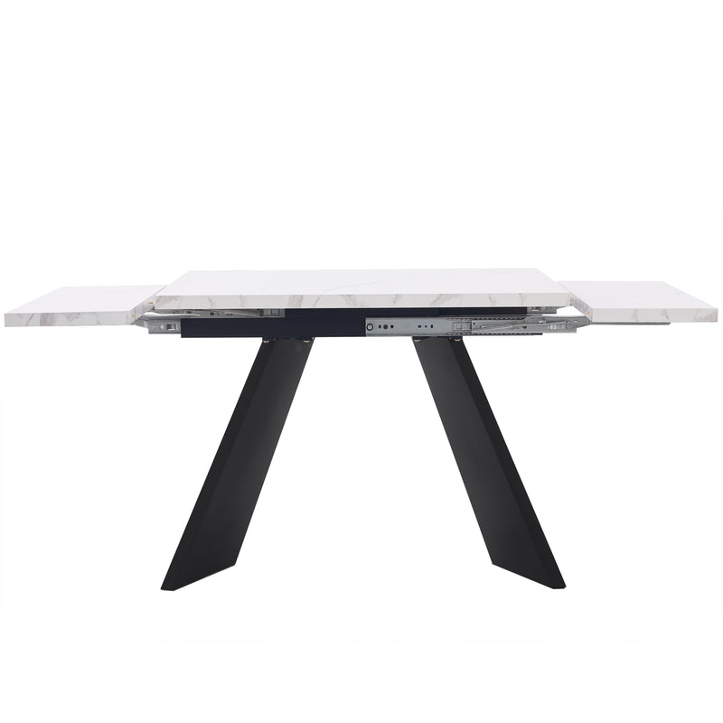 Table de Salle à Manger Extensible Blanche et Noire Effet Marbre avec Pieds en Acier au Carbone (99-159cm) CAUDRIED