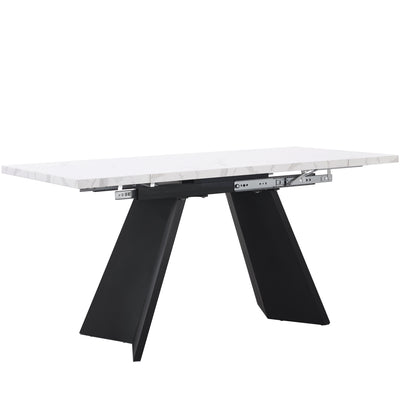 Table de Salle à Manger Extensible Blanche et Noire Effet Marbre avec Pieds en Acier au Carbone (99-159cm) CAUDRIED