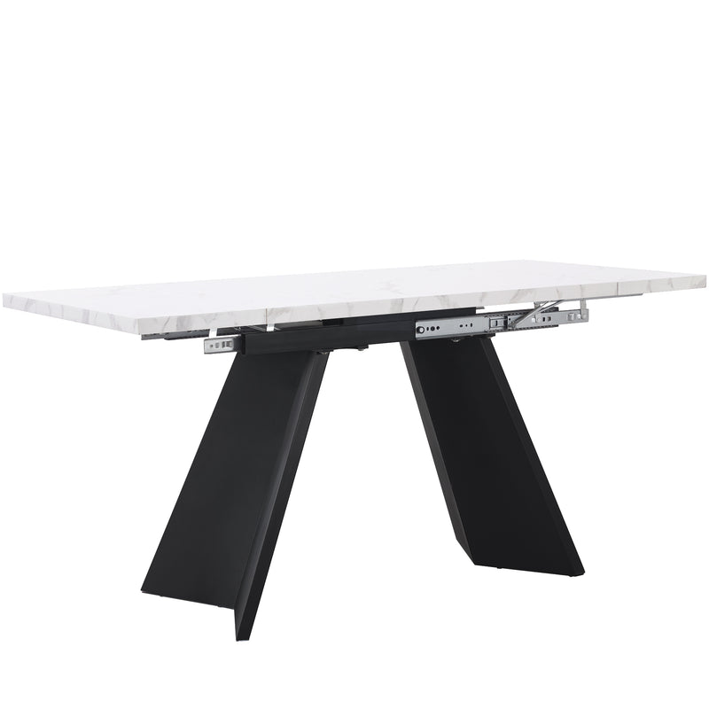 Table de Salle à Manger Extensible Blanche et Noire Effet Marbre avec Pieds en Acier au Carbone (99-159cm) CAUDRIED