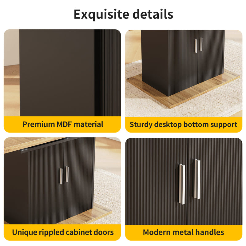 Table à Manger Extensible Noire avec Rangement Intégré et Portes Sculptées - Idéale pour 6-8 Personnes CHOCAS BLACK