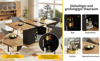 Table à Manger Extensible Noire avec Rangement Intégré et Portes Sculptées - Idéale pour 6-8 Personnes CHOCAS BLACK