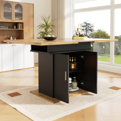 Table à Manger Extensible Noire avec Rangement Intégré et Portes Sculptées - Idéale pour 6-8 Personnes CHOCAS BLACK