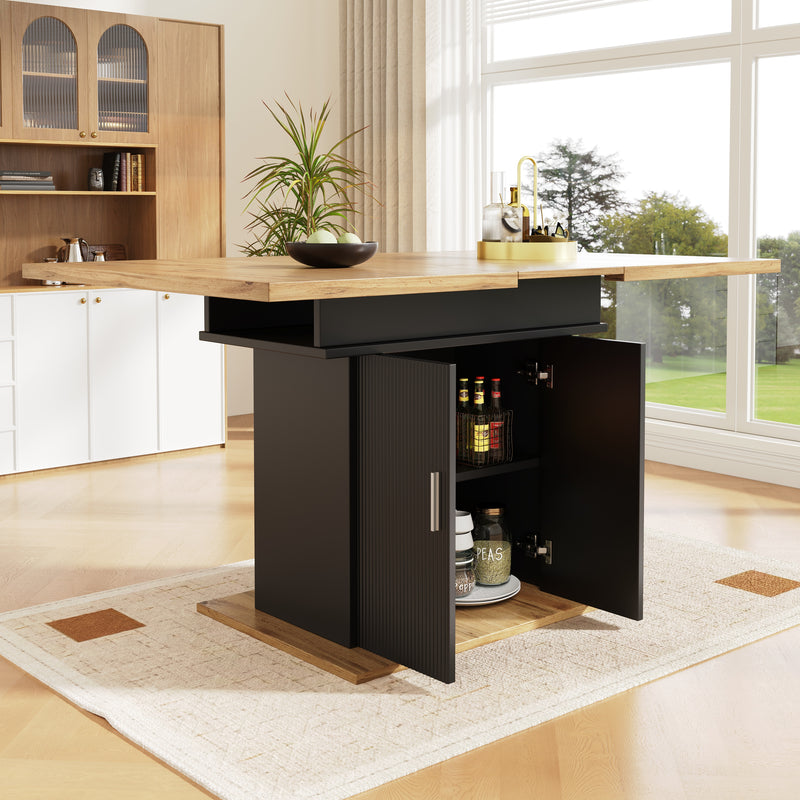 Table à Manger Extensible Noire avec Rangement Intégré et Portes Sculptées - Idéale pour 6-8 Personnes CHOCAS BLACK