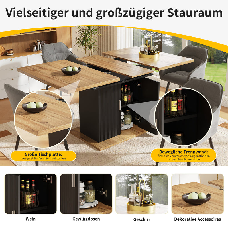 Table à Manger Extensible Noire avec Rangement Intégré et Portes Sculptées - Idéale pour 6-8 Personnes CHOCAS BLACK