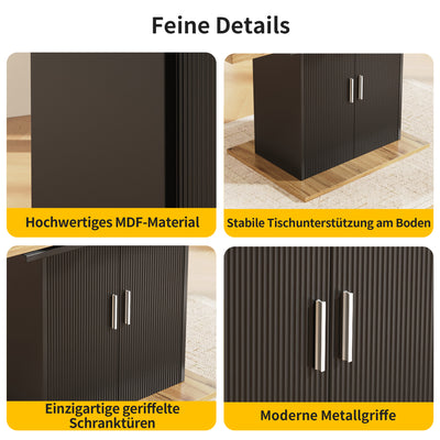 Table à Manger Extensible Noire avec Rangement Intégré et Portes Sculptées - Idéale pour 6-8 Personnes CHOCAS BLACK