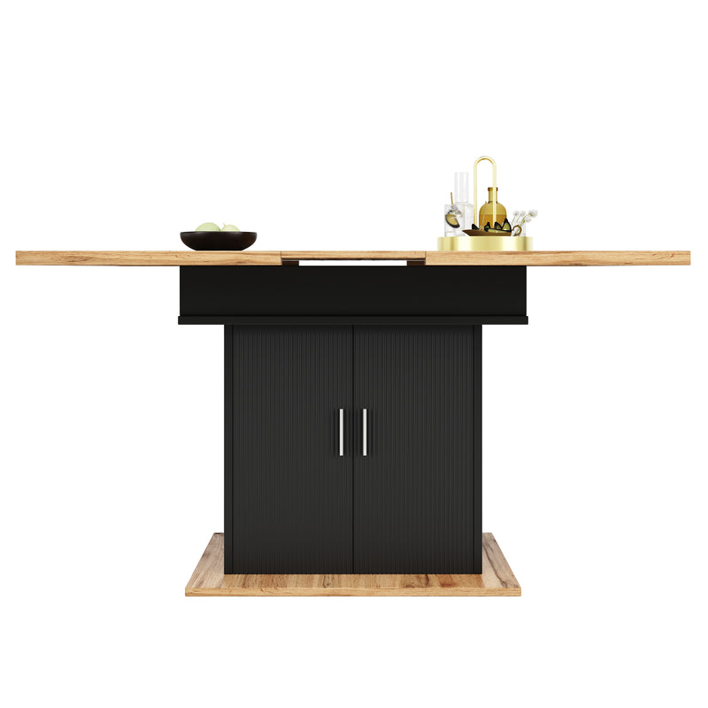 Table à Manger Extensible Noire avec Rangement Intégré et Portes Sculptées - Idéale pour 6-8 Personnes CHOCAS BLACK