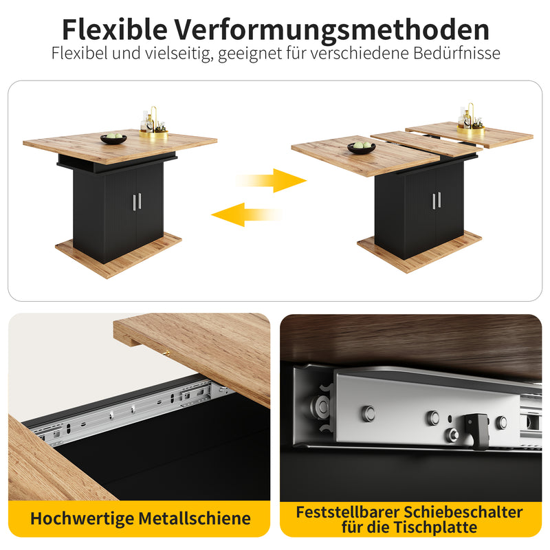 Table à Manger Extensible Noire avec Rangement Intégré et Portes Sculptées - Idéale pour 6-8 Personnes CHOCAS BLACK
